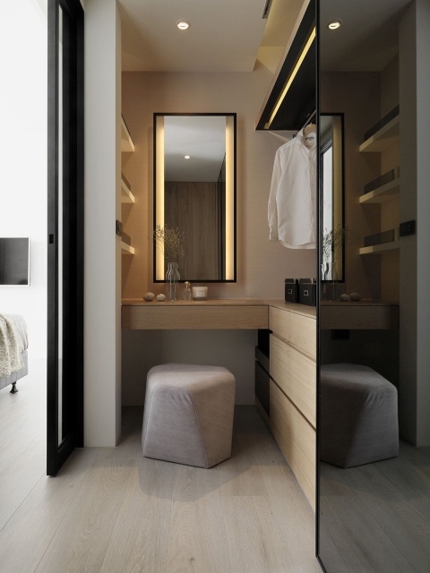 Attractive Walk In Wardrobe With Mirror Image